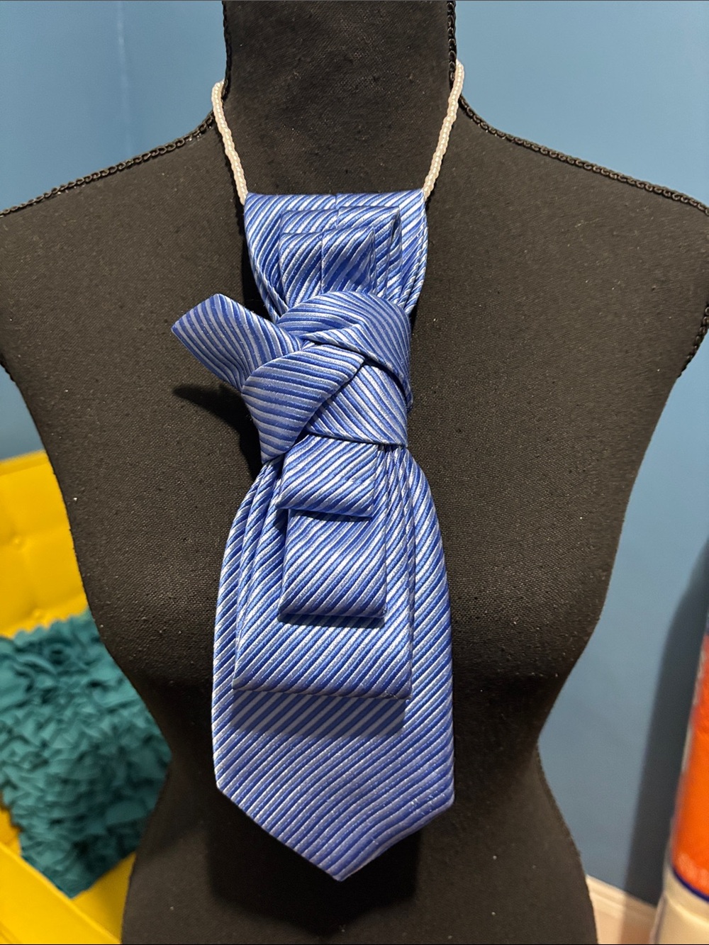 Blue Striped Woman’s / Men’s Necktie - Classic Formal Accessory pearls added